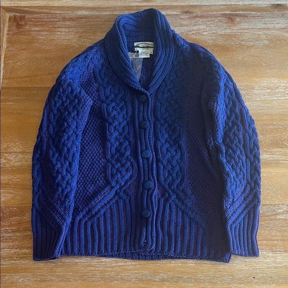 NWT Aran Crafts Purple and Blue 100% Merino Wool Sweater SZ Small